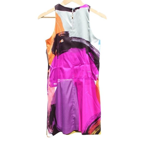NWT ANN TAYLOR Abstract Cocktail Modern Art Mini Satin Dress Size 6 Multicolor - Picture 9 of 13